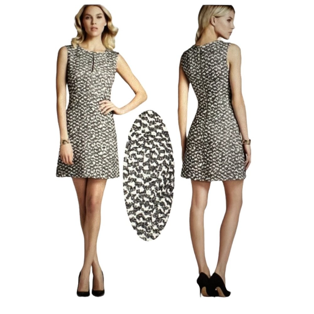 Diane Von Furstenberg 'Yvette' Black White Metallic Tweed Sheath Dress S…